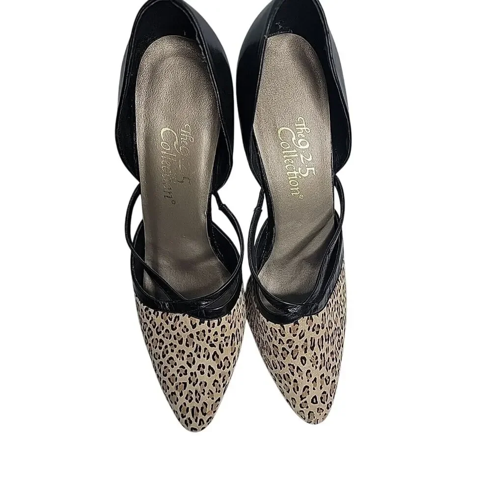 925 Collection Black Leopard Animal Print High‎ Heel Pumps Womens Size 9.5M EUC